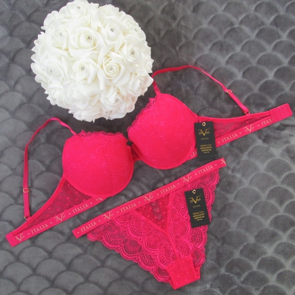 Versace Other - NWT Versace Pink Lace Demi Push Up Bra & Panty Set